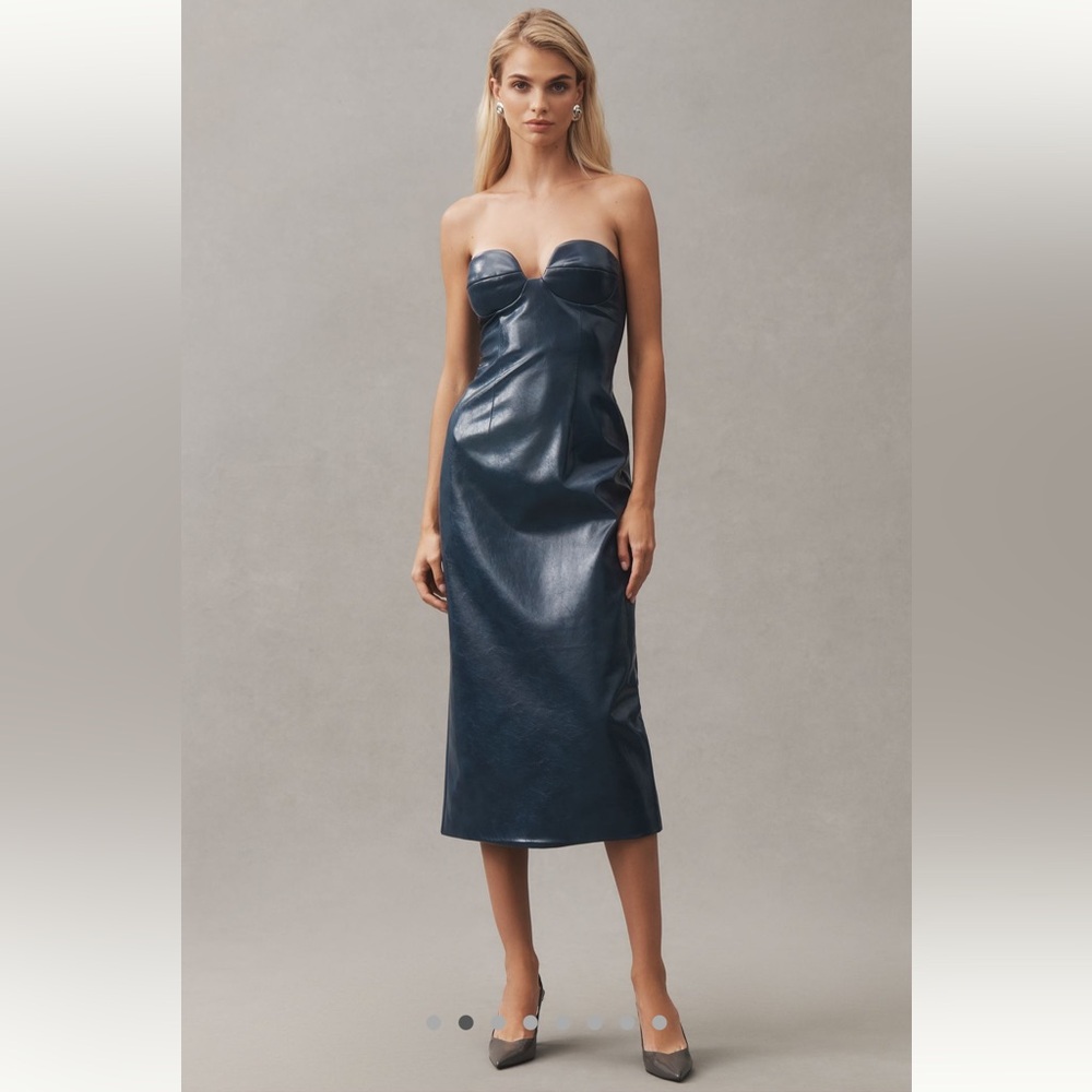 Anthropologie Mare Mare Faux-Leather Strapless Slim Midi Dress - Size S - BNWT